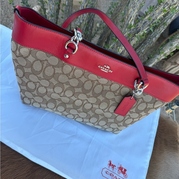 Coach Red and Tan Signature Tote Bag - Picture 1 of 8
